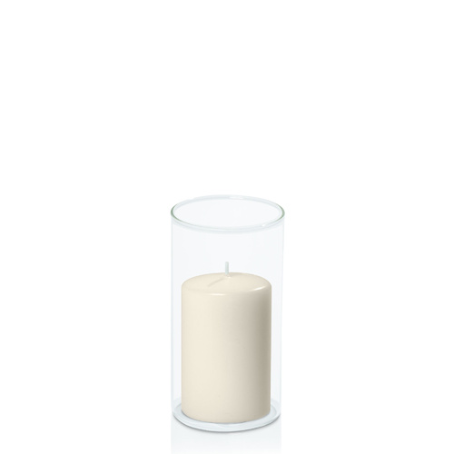 Ivory 7cm x 10cm Event Pillar in 8cm x 15cm Glass