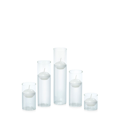 White 4cm Event Floating Candle in 5.8cm Glass Set - Sm