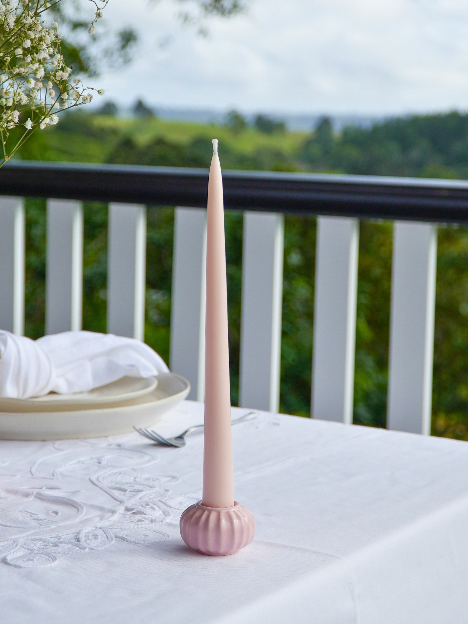Posey Ceramic Ribbed Candle Holder - Small - Primrose