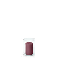 Burgundy 5cm x 7.5cm Pillar in 8cm x 10cm Glass