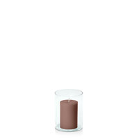 Chocolate 5cm x 7.5cm Pillar in 8cm x 10cm Glass