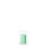Mint Green 5cm x 7.5cm Pillar in 8cm x 10cm Glass