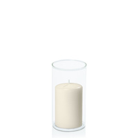 Ivory 7cm x 10cm Pillar in 8cm x 15cm Glass