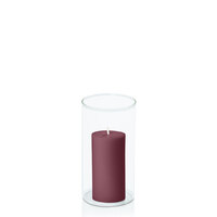 Burgundy 5cm x 10cm Pillar in 8cm x 15cm Glass