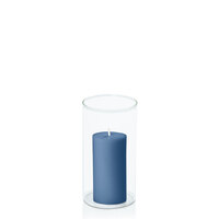 Dusty Blue 5cm x 10cm Pillar in 8cm x 15cm Glass