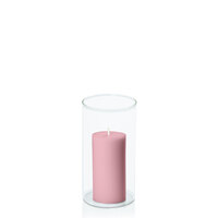 Dusty Pink 5cm x 10cm Pillar in 8cm x 15cm Glass