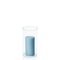 French Blue 5cm x 10cm Pillar in 8cm x 15cm Glass