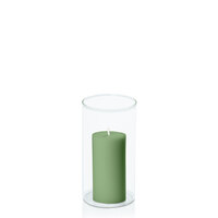 Green 5cm x 10cm Pillar in 8cm x 15cm Glass