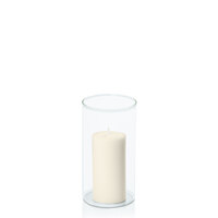 Ivory 5cm x 10cm Pillar in 8cm x 15cm Glass