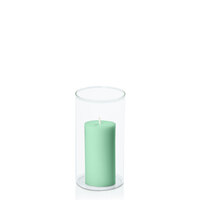 Mint Green 5cm x 10cm Pillar in 8cm x 15cm Glass