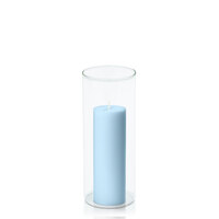 Pastel Blue 5cm x 10cm Pillar in 8cm x 15cm Glass