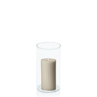 Pale Eucalypt 5cm x 10cm Pillar in 8cm x 15cm Glass