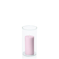 Pastel Pink 5cm x 10cm Pillar in 8cm x 15cm Glass