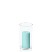 Pastel Teal 5cm x 10cm Pillar in 8cm x 15cm Glass