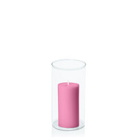 Rose Pink 5cm x 10cm Pillar in 8cm x 15cm Glass