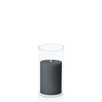 Charcoal 7cm x 10cm Pillar in 8cm x 15cm Glass