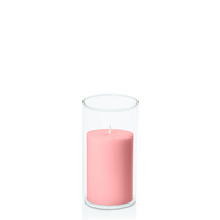 Coral Pink 7cm x 10cm Pillar in 8cm x 15cm Glass