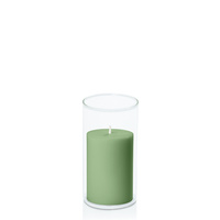 Green 7cm x 10cm Pillar in 8cm x 15cm Glass