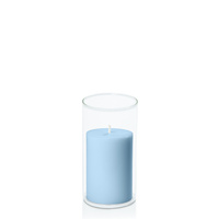 Pastel Blue 7cm x 10cm Pillar in 8cm x 15cm Glass