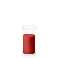 Red 7cm x 10cm Pillar in 8cm x 15cm Glass