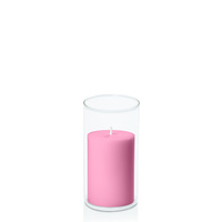Rose Pink 7cm x 10cm Pillar in 8cm x 15cm Glass