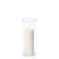 Ivory 5cm x 15cm Pillar in 8cm x 20cm Glass