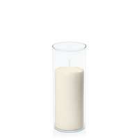 Ivory 7cm x 15cm Pillar in 8cm x 20cm Glass, Pack of 6