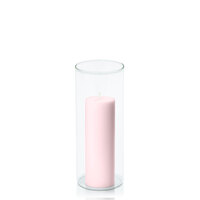 Blush Pink 5cm x 15cm Pillar in 8cm x 20cm Glass