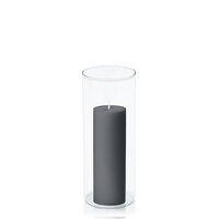Charcoal 5cm x 15cm Pillar in 8cm x 20cm Glass