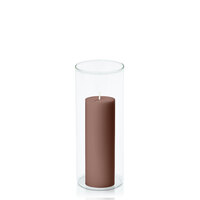 Chocolate 5cm x 15cm Pillar in 8cm x 20cm Glass