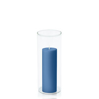 Dusty Blue 5cm x 15cm Pillar in 8cm x 20cm Glass