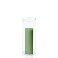 Green 5cm x 15cm Pillar in 8cm x 20cm Glass