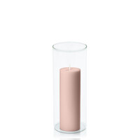 Heritage Rose 5cm x 15cm Pillar in 8cm x 20cm Glass
