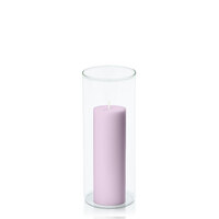 Lilac 5cm x 15cm Pillar in 8cm x 20cm Glass