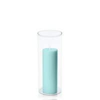 Pastel Teal 5cm x 15cm Pillar in 8cm x 20cm Glass