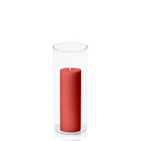 Red 5cm x 15cm Pillar in 8cm x 20cm Glass