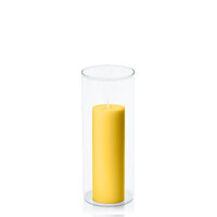 Yellow 5cm x 15cm Pillar in 8cm x 20cm Glass