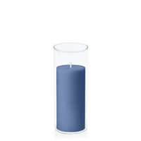 Dusty Blue 7cm x 15cm Pillar in 8cm x 20cm Glass