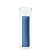 Dusty Blue 5cm x 20cm Pillar in 8cm x 25cm Glass