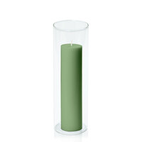 Green 5cm x 20cm Pillar in 8cm x 25cm Glass