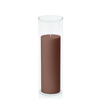 Chocolate 7cm x 20cm Pillar in 8cm x 25cm Glass