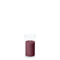 Burgundy 5cm x 7.5cm Pillar in 5.8cm x 12cm Glass