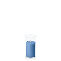 Dusty Blue 5cm x 7.5cm Pillar in 5.8cm x 12cm Glass