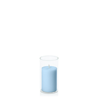 Pastel Blue 5cm x 7.5cm Pillar in 5.8cm x 12cm Glass
