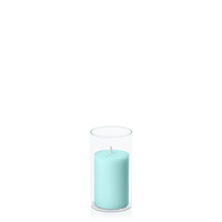 Pastel Teal 5cm x 7.5cm Pillar in 5.8cm x 12cm Glass