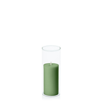 Green 5cm x 10cm Pillar in 5.8cm x 15cm Glass