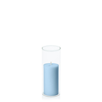 Pastel Blue 5cm x 10cm Pillar in 5.8cm x 15cm Glass