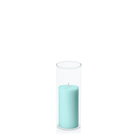 Pastel Teal 5cm x 10cm Pillar in 5.8cm x 15cm Glass