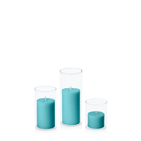 Teal 5cm Pillar in 5.8cm Glass Set - Sm