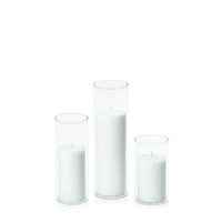 White 5cm Pillar in 5.8cm Glass Set - Med